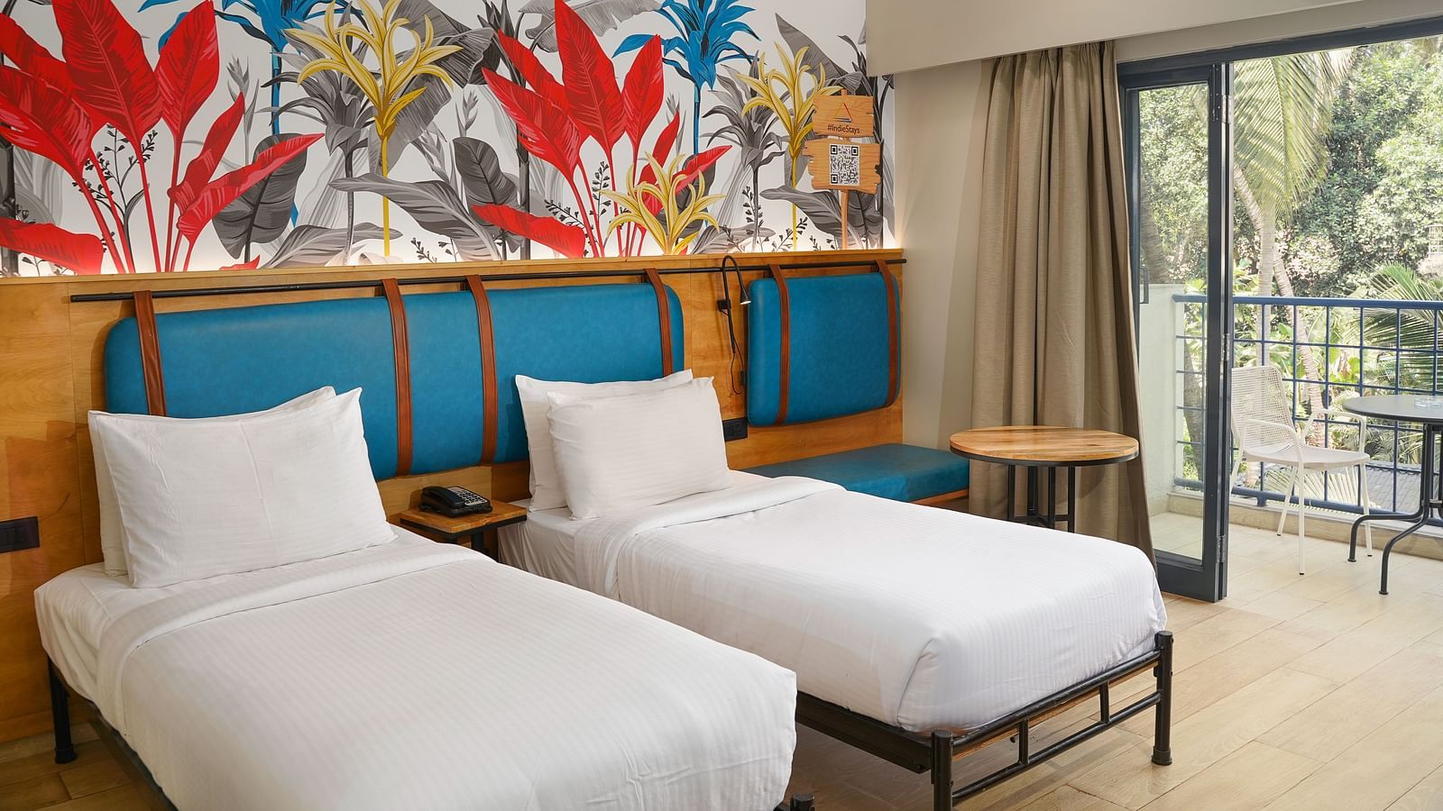 Twin beds in Cozy Twin Room at Indie Stays Resort, Goa.